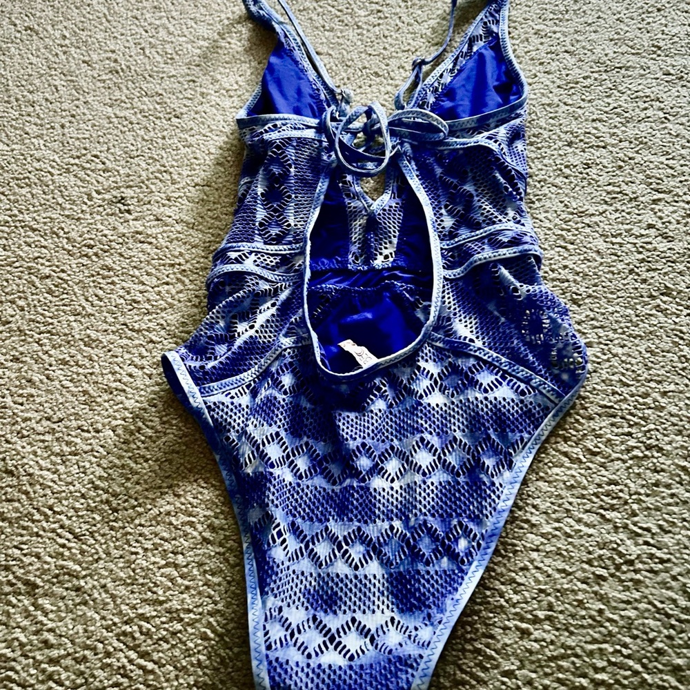 BECCA Blue Lace One-Piece Swimsuit - Picture 5 of 10